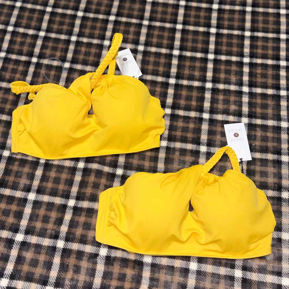 Shade & Shore Yellow Bikini Top 32C Push-Up Braided Strap NWT